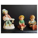 Vintage 1940s Ceramic Figurine Set, Handpainted with Detailed Clothing and Expressions