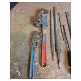 Collection of Metal Files and Pipe Wrenches