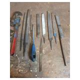 Collection of Metal Files and Pipe Wrenches