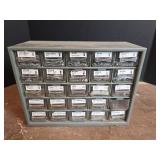 Metal Hardware Storage Cabinet with Contents