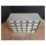 Metal Hardware Storage Cabinet with Contents