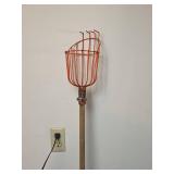 Orange Metal Fruit Picker with Wooden Handle