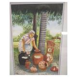Original Caribbean Clay Pottery Scene Watercolor, Costa Rica, 16 x 20