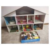 Vintage Wooden Dollhouse with Furniture Set, 37 wide x 25 tall