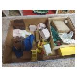 Vintage Wooden Dollhouse with Furniture Set, 37 wide x 25 tall