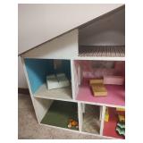 Vintage Wooden Dollhouse with Furniture Set, 37 wide x 25 tall
