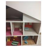 Vintage Wooden Dollhouse with Furniture Set, 37 wide x 25 tall