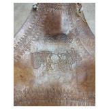 Decorative Leather Folding Stool with Horse and Carriage Design, Costa Rica, 20 tall x 14 wide