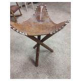 Decorative Leather Folding Stool with Horse and Carriage Design, Costa Rica, 20 tall x 14 wide