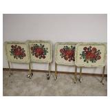 Vintage Four Floral Metal TV Trays with Stand, One Has Wheels
