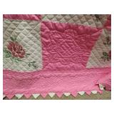 Vintage Handmade Cross Stitch Rose Quilt, Queen Size