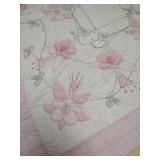 Vintage Hand Stitched Floral Quilt, Pink, Yellow and White, Full/Twin