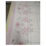 Vintage Hand Stitched Floral Quilt, Pink, Yellow and White, Full/Twin
