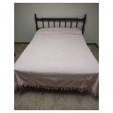 Vintage White Cotton Light Pink Chenille Bedspread with Fringe, Full Size