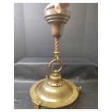 Vintage Brass Victorian Era Ceiling Light Fixture with Ornate Greek Key Pattern Border, 20 inches tall