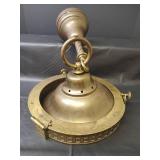Vintage Brass Victorian Era Ceiling Light Fixture with Ornate Greek Key Pattern Border, 20 inches tall