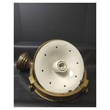 Vintage Brass Victorian Era Ceiling Light Fixture with Ornate Greek Key Pattern Border, 20 inches tall