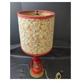Red Lantern Table Lamp with Floral Shade, Works