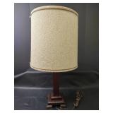 Mid-Century Wood Table Lamp with Fabric Shade, Works