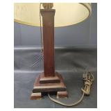 Mid-Century Wood Table Lamp with Fabric Shade, Works