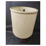 Mid-Century Wood Table Lamp with Fabric Shade, Works