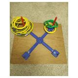 Homemade White Wooden Doll High Chair with Ring Toss Game and Step Stool