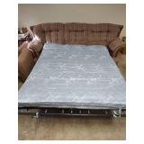 Sofa Sleeper - Brown with Light Blue and Cream Striped Tufted Sofa with Wood Accents, 86 inches Wide