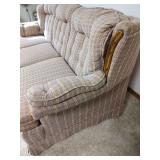 Sofa Sleeper - Brown with Light Blue and Cream Striped Tufted Sofa with Wood Accents, 86 inches Wide