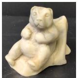 Hand Carved Decorative Wooden Bowl with Hand carved Bear Figure and Tulip Carved from Animal Horn