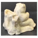 Hand Carved Decorative Wooden Bowl with Hand carved Bear Figure and Tulip Carved from Animal Horn