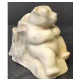 Hand Carved Decorative Wooden Bowl with Hand carved Bear Figure and Tulip Carved from Animal Horn