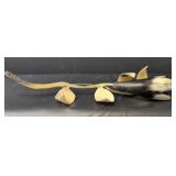 Hand Carved Decorative Wooden Bowl with Hand carved Bear Figure and Tulip Carved from Animal Horn