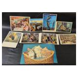 Mixed Art Print Postcard Collection with Surrealism and Religious Scenes