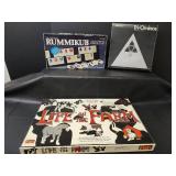 Assorted Games, Rummikub, Life on the Farm Board Games Lot and Tri-Ominos