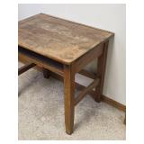 Antique Wooden School Desk with Storage Shelf