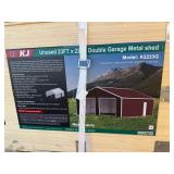 Unused KJ Metal K2223. 23 x 22 Double Metal Garage in Red Brown - Walk In Door Only