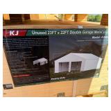 Unused KJ Metal K2223. 23 x 22 Double Metal Garage in Cream - Walk In Door Only