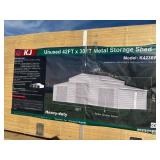 Unused KJ Metal K4230W Metal Storage Building in Cream Color, 3 sets of rolling doors, Windows and Walk through door