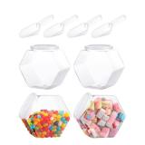 Glazeal 4pcs Large Candy Jar with Spoons, 72 OZ Hexagon Candy Jar Plastic Clear Cookie Jar with Lid for Candy Buffet, Kitchen Storage Containers Set