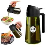 YARRAMATE 16oz/470ml Light-Blocking Dark Oil Sprayer for Cooking, 2 in 1 Olive Oil Dispenser Bottle for Kitchen, Premium Dark Green Glass Oil Bottle, Food-Grade Oil Mister for Air Fryer, BBQ (Black)