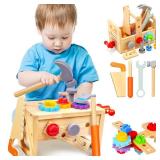Mgtfbg Kids Tool Set - 29 PCS Wooden Toddler Tool with Box, Montessori STEM Educational Pretend Play Construction Toy for 2 3 4 5 6 Year Old Boys Girls, Best Birthday Gift