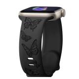 IKANFI Butterfly Engraved Bands Compatible with Apple Watch Band 49mm 46mm 45mm 44mm 42mm Women, Silicone Sport Strap for iWatch Series SE 10 9 8 7 6 5 4 3 2 1.BK42