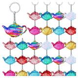 Sureio 24 Pcs Women Tea Party Keychain Tea Party Favors Teapot Sequin Glitter Flip Sequin Keychain Reversible Teapot Key Chains for Carnival Prizes Women Birthday Gifts Supplies, 8 Colors