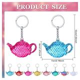 Sureio 24 Pcs Women Tea Party Keychain Tea Party Favors Teapot Sequin Glitter Flip Sequin Keychain Reversible Teapot Key Chains for Carnival Prizes Women Birthday Gifts Supplies, 8 Colors