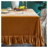 GLORY SEASON Velvet Tablecloth Luxurious Solid Rectangle Table Cloth,Oblong Retro Farmhouse Ruffle Tablecloths Washable Table Cover for Party Wedding Baby Shower Kitchen Dining Tabletop Decoration