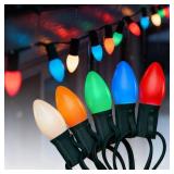 SUNSGNE C7 LED Christmas Lights Outdoor, 25FT Vintage Colored Christmas Lights with 25 C7 LED Shatterproof Plastic Multicolor Bulbs for Patio Backyard Porch Balcony Gazebo Party Decor, Green Wire
