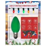 SUNSGNE C7 LED Christmas Lights Outdoor, 25FT Vintage Colored Christmas Lights with 25 C7 LED Shatterproof Plastic Multicolor Bulbs for Patio Backyard Porch Balcony Gazebo Party Decor, Green Wire