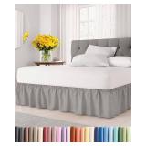 Wrap Around Dust Ruffle Bed Skirt - Light Grey - for Full Size Beds with 12 Inch Drop - Elastic Strap - Adjustable Pleated Bedskirt with Brushed Fabric and Wrinkle Free - for Women, Men, Kids & Teens