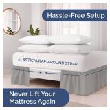 Wrap Around Dust Ruffle Bed Skirt - Light Grey - for Full Size Beds with 12 Inch Drop - Elastic Strap - Adjustable Pleated Bedskirt with Brushed Fabric and Wrinkle Free - for Women, Men, Kids & Teens