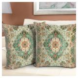 BUAEL Boho Floral Throw Pillow Covers 20x20 inch Set of 2,Boho Rug Geometric Floral Pattern Decor Double Sided Pattern Cushion Cover Soft Pillow Case Living Sofa Room Bed Square Pillow Cover
